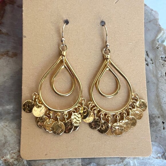 Gold Vermeil Sterling Silver 925 Teardrop Disc Tassel Dangle Drop Earrings - Picture 11 of 16